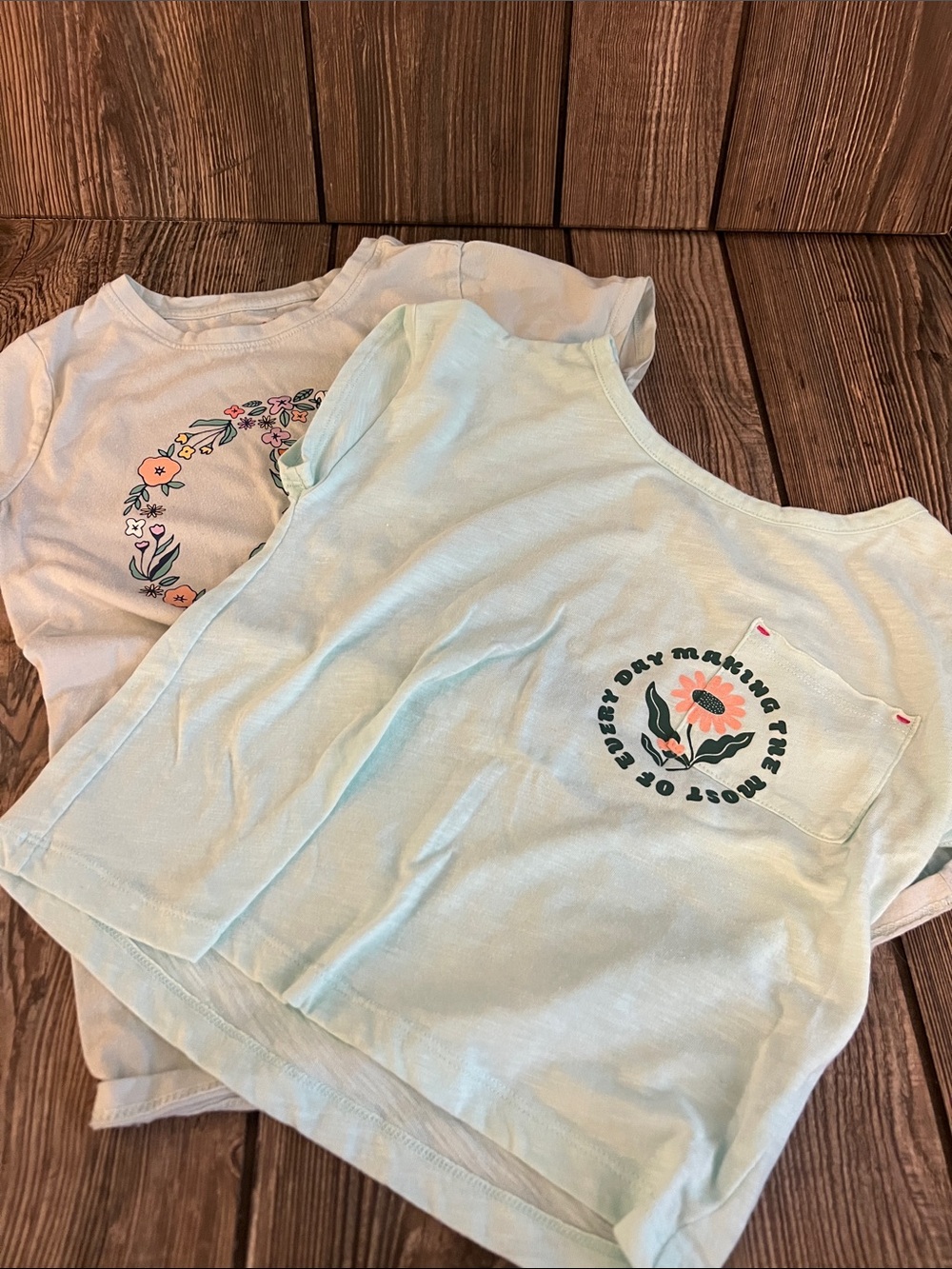 Girls' Light Green Floral Print Tee - Kids Shirts & Tops